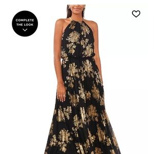 MSK Black and Gold Halter Dress